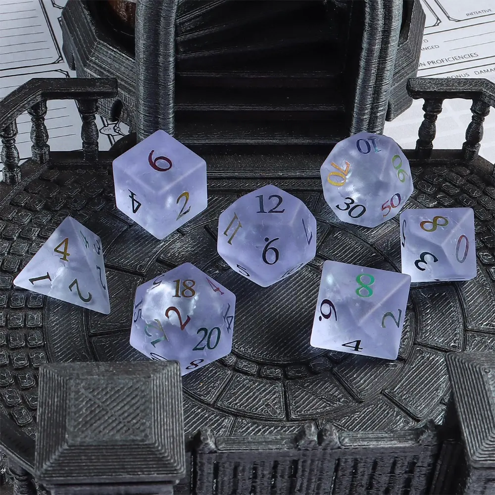 Jogo de dados personalizados de cristal fosco e dados de vidro para jogos de tabuleiro, conjunto de dados de pedra preciosa D&D RPG de 16 mm 20 mm