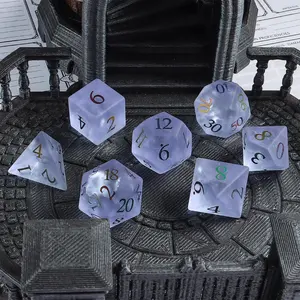 Personalisasi 16mm 20mm presisi D & D batu permata RPG Polyhedron Set dadu Frosted Burst kristal dan dadu kaca untuk permainan papan