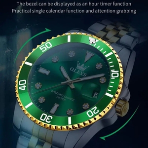 OLEVS 9809 <span class=keywords><strong>Orologio</strong></span> da Polso da <span class=keywords><strong>Uomo</strong></span> con Quadrante <span class=keywords><strong>Verde</strong></span>, Display Calendario e Data Automatica, Moda Business, Acciaio Inossidabile, Movimento al Quarzo Giapponese - Product Image 4
