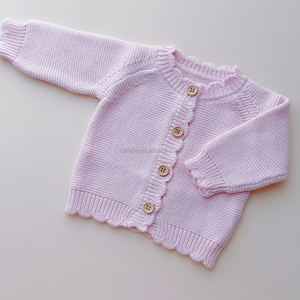 Cardigan à manches longues en tricot machine rose pêche pour bébé fille avec bord festonné, boutons en bois, point de liens, <span class=keywords><strong>manteau</strong></span> pour nouveau-né, pulls d'automne - Product Image 1