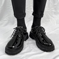 Chaussures habillées pour hommes en cuir synthétique brillant, style Derby britannique, à lacets, confortables, tendance printemps, décontractées, rehaussantes et à semelle épaisse