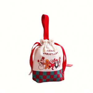 Sac à cordon en tissu rouge pour bonbons de Noël, pochette cadeau réutilisable pour fêtes et friandises de fin d'année - Product Image 1