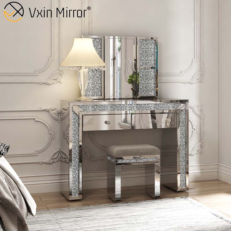 green emerald velvet dress Mirrored Vanity Table Diamond Inlay 2 Drawer Silver Drawer 2 Drawers B