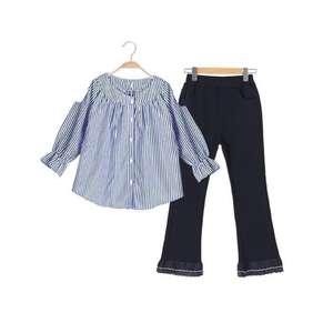 Conjunto Mayorista Ruso de Jeans Colombianos para Niños y Camisetas de Manga Larga con Rayas Verticales para Negocios de Ropa Personalizada - Product Image 1