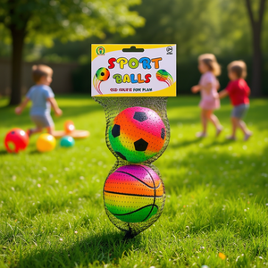 Juego de pelotas deportivas, paquete de 2, pelotas inflables de 9 cm, arcoíris, fútbol y baloncesto para que los niños jueguen - Product Image 3