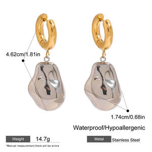 Y2K Mixte Métal Deux Tons Argent et Or Tone Nugget Hoop Boucle D'oreille Chunky Exagéré Moderniste Clicker Pebble Dangle Boucles D'oreilles - Product Image 6