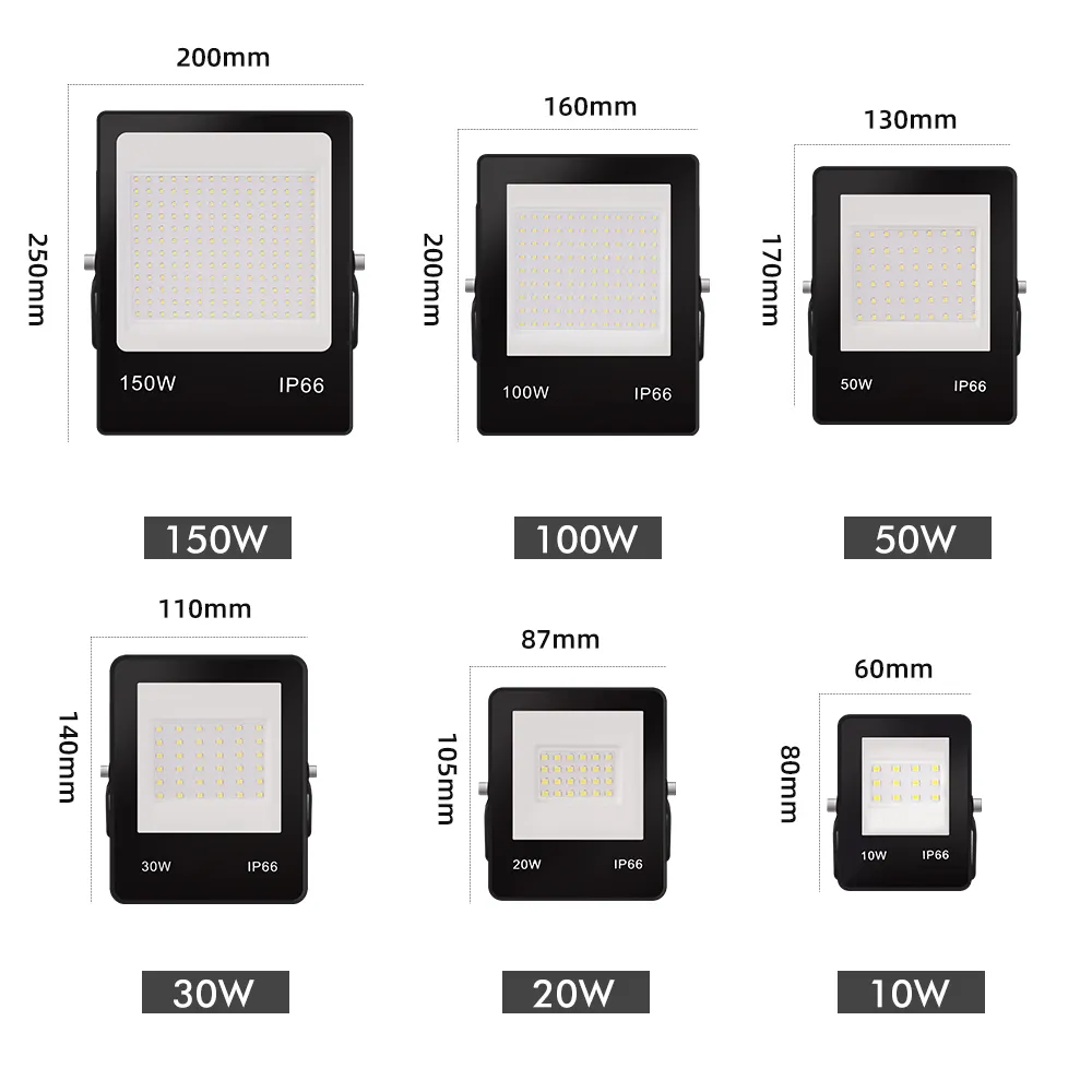 Reflector impermeable para exteriores, luz blanca y negra con clasificación IP IP65, IP66, 10W, 20W, 30W, 50W, 100 vatios