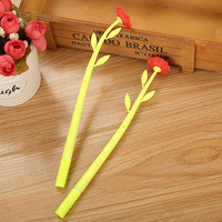 Stylo Gel Camélia Jaune Vert Pointe De Fleur En Plastique Souple Conception Mignonne pour Étudiant Écriture Fourniture De Bureau Cadeau
