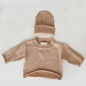 बच्चे स्वेटर सेट 2 टुकड़ा बड़े चंकी शीर्ष Sweatshirts जम्पर कस्टम Beanies आरामदायक आकस्मिक 100% कपास Loungewear सेट Toddlers के
