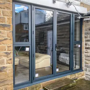 Aluminium Schall dichte französische Tür Patio Falttür Aluminium Glas Flügeltür