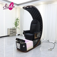 Fauteuil de pédicure haut de gamme en cuir PU avec dôme en forme de croissant et toit intérieur orné de strass, 7 couleurs, éclairage intégré, pour salons de beauté (vente en gros)