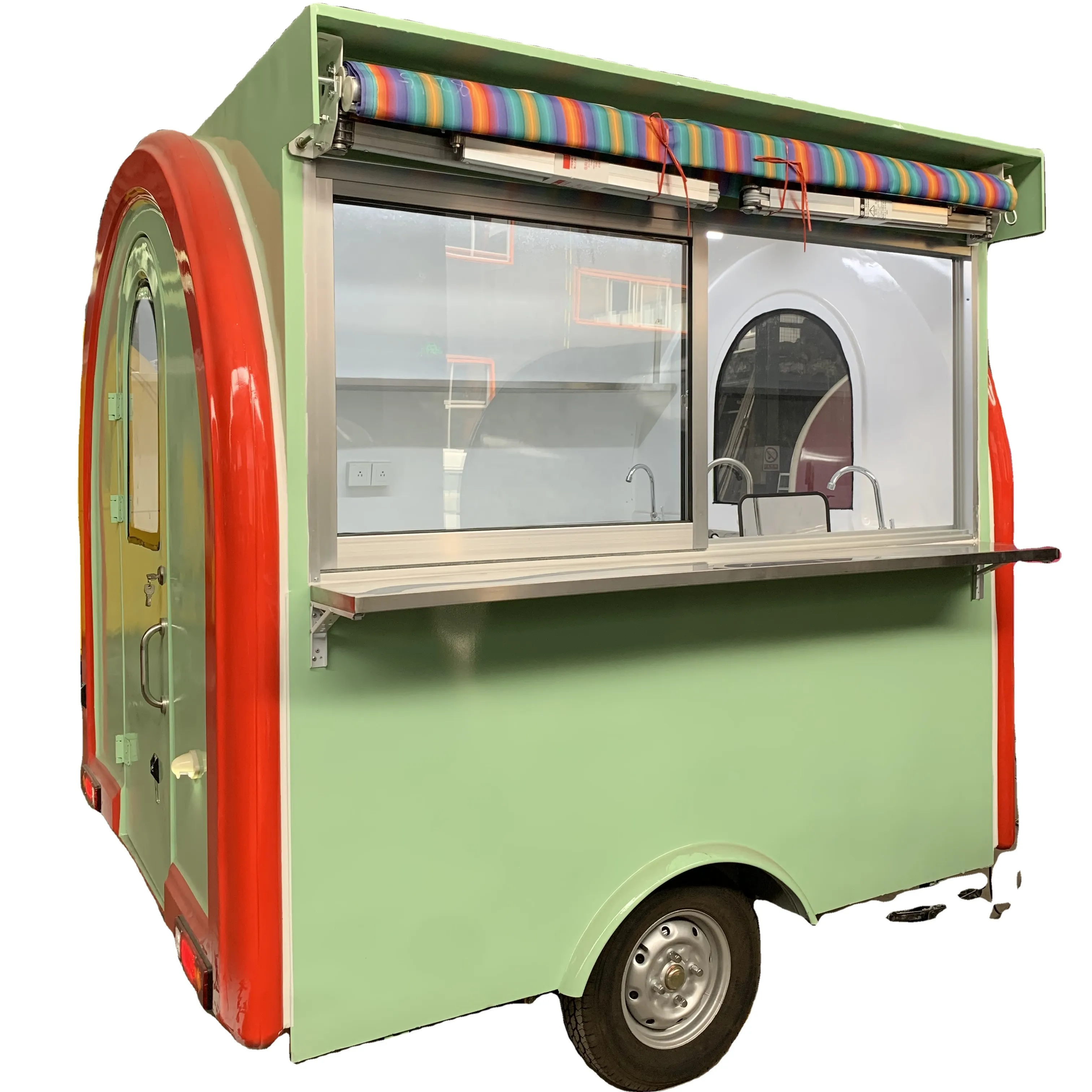 Round fast food truck ice cream cart mobile fast food carts and food trailers with sunshade