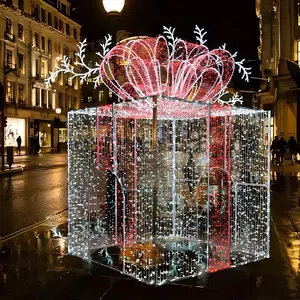 Decoración navideña comercial al aire libre gigante 3D regalo de Navidad caja de regalo motivo luz motivos led