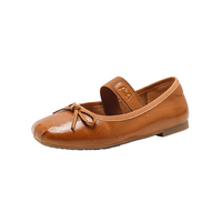 Ballerines en cuir véritable vintage couleur macaron pour femmes, avec semelle en caoutchouc, légères et confortables