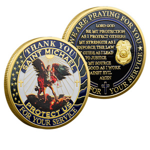 Gedenkmünze aus Zinklegierung mit Heiliger-Michael-Motiv, zwei Farbvarianten, Engelsmuster, Abzeichen-Element, DANKE - Product Image 1