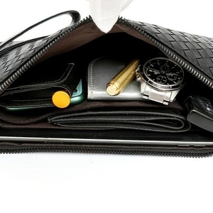 Business Men PU Leather <strong>Clutch</strong> <strong>Bag</strong> Woven Texture Embossed Design Large Capacity Hand Pouch <strong>With</strong> Detachable <strong>Wrist</strong> <strong>Strap</strong> - Product Image 5