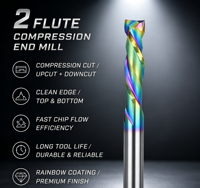 Viextro Fraise à ponceuse en carbure de tungstène monocoupe, revêtement DLC arc-en-ciel, HRC55, 3.175mm, pour usinage CNC, gravure, OEM/ODM