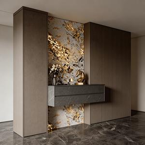 Credenza Moderna di Lusso MUJU per Camera da Letto con Luce LED, <span class=keywords><strong>Effetto</strong></span> <span class=keywords><strong>Marmo</strong></span>, 5 Cassetti, Impiallacciatura in Legno, Dettagli Dorati, Mobile Contenitore - Product Image 3