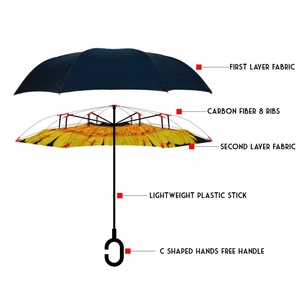Parapluie droit moderne à poignée en C, inversé, coupe-vent, mains libres, pliable, pour voiture, contrôle manuel, utilisation toutes saisons - Product Image 3