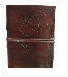 Rose Engraved Leather Journal Diary with Strip Closure Agenda Notebook Notepad