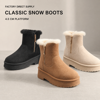 Bottes d'hiver pour femmes, bottes à plateforme en faux daim, semelle de 4,5 cm, fermeture éclair latérale, logo personnalisé, fabrication en usine