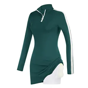 작은 주문 맞춤형 여성 폴로 하프 지퍼 수분 위킹 스커트 포켓 짧은 운동 골프 테니스 드레스