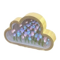 Lampe d'ambiance créative LED faite à la main, nuages, tulipes, fleurs marines, décorations de bureau DIY, miroir, cadeaux pour chambre à coucher