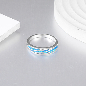 꼼꼼한 925 스털링 오팔 링 섬세한 수제 인레이 레인보우 오팔 우아함 - Product Image 2