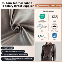 Tissu en cuir PU aqueux couleur chocolat 0,75 mm 140 cm avec support tissé, certifié GRS, pour vêtements
