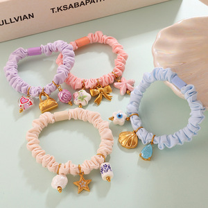 Oujia Jewelry Coleteros con volantes color macaron y dijes, accesorios para el cabello para cola de caballo, elegantes para el día a día, Invierno 2025 - Product Image 2