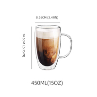 1pc 2pcs 4pcs Logo personnalisé 450ML transparent de qualité alimentaire Espresso Café Jus de fruit Bouteille en verre à double paroi avec poignée
