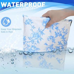 Custom Printed Logo Biodegradable for Clothing Packaging <b>Bag</b> Waterproof Strong Adhesive Shipping Envelope Blue Flower - Product Image 4