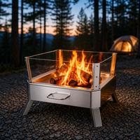 Brasero de camping pliable carré portable en acier inoxydable pour le camping en plein air, la randonnée, les barbecues et le chauffage de jardin