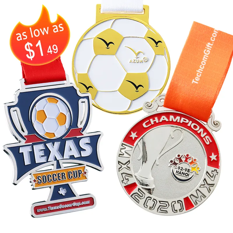 Free Art Zinc Alloy 3D Metal Award Gold Sliver Soccer Football Medals And Trophies Sport Race Medal Customization
