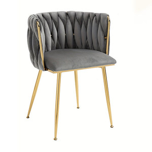 Chaises de salle à manger modernes de luxe élégantes avec cadre doré, chaise d'appoint ronde avec revêtement en velours - Product Image 4