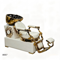 Fauteuil de lavage haut de gamme blanc et or pour salon, unité professionnelle de lavage de cheveux avec bac doré