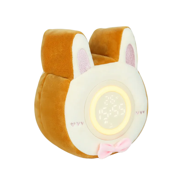 Modern Children's Electronic Sleep Alarm Clock with Backlight Rabbit Plush Doll Pillow Cartoon Night Lamp Quartz Function