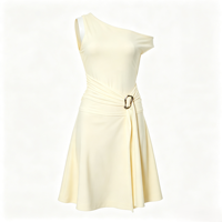 Ensemble robe courte respirante pour femme, nouveau style d'été, couleur unie, col bateau, sans manches, avec boutons métalliques, coupe ajustée