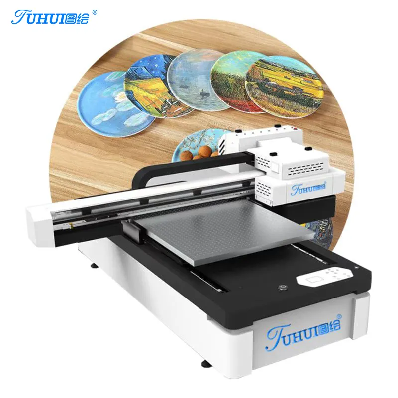 6 colores CMYK blanco barniz pequeño A2 de impresión 6090 uv impresora de cama plana
