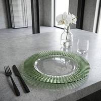 Assiette de présentation en verre plissée verte de 13 pouces pour la maison, les cafés, les hôtels et la restauration – Vente en gros