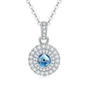 Collier Pendentif Œil Bleu Vintage en Cuivre Plaqué Or 14 carats avec Zircon, Bijou Quotidien pour Femme, Vente en Gros - Product Image 3