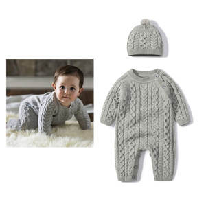 Bebek tulum şapka giysileri setleri yenidoğan kız erkek örme tulumlar kıyafetler sonbahar uzun kollu yürümeye başlayan bebek tulum 2 adet - Product Image 2