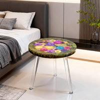 Mini table basse personnalisée artisanale en résine véritable fleur sèche intégrée dans de la résine petite table ronde pour meubles de maison