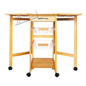 Table à manger pliable moderne Îlot de cuisine en bois avec feuille tombante <span class=keywords><strong>sur</strong></span> roues chariot de cuisine roulant avec <span class=keywords><strong>panier</strong></span> de rangement - Product Image 6