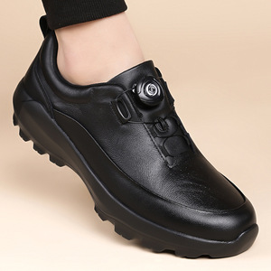 Chaussures de randonnée pour hommes en cuir véritable noir avec boucle rotative à lacets rapides, semelle antidérapante résistante à l'usure, amorti confortable - Product Image 1