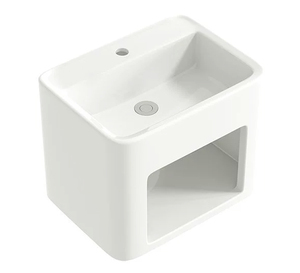 Lavabo mural autoportant noir mat avec étagère intégrée pour articles de toilette et shampoing – tout-en-un - Product Image 4