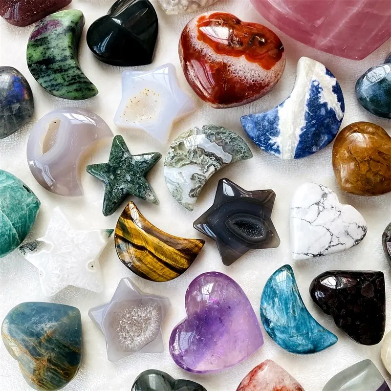 Mixed Healing Crystal Quartz Stone Wholesale Star Moon Heart Shaped Chakra Crystal Gemstones for Love Gift