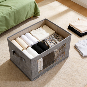 Clothing Organizer <b>Storage</b> <b>Box</b> With Lid Gray Rectangle Foldable Large Capacity Household Wardrobe Dustproof - Product Image 2