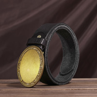 Ceinture en cuir pleine fleur avec boucle ovale embossée, ceinture de haute qualité