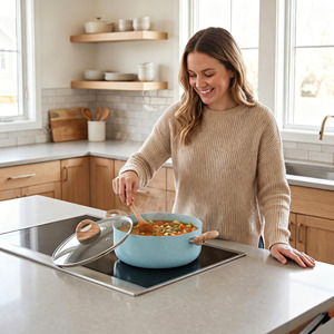 Ensemble de 8 ustensiles de cuisson en aluminium antiadhésif avec revêtement marbré, comprenant wok, poêle, casserole, faitout, couvercles en verre, certifié LFGB BSCI, compatible induction, OEM - Product Image 2